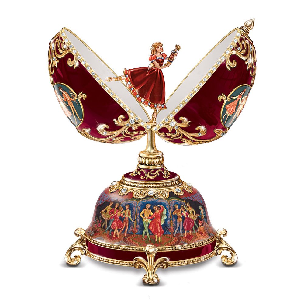 The Bradford Exchange Nutcracker Ballet Musical Egg, Faberge-Style, Heirloom Porcelain with Gold Accents