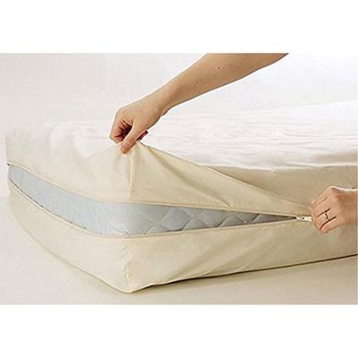 100% Cotton Natural Fleetwood Cotton Mattress Cover, Twin Size, with Zipper