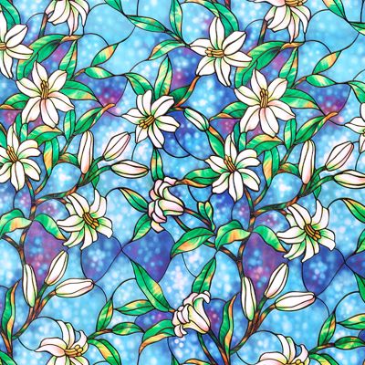 Coavas Decorative Window Privacy Film, Heat Control Sun Blocking Stained Glass Window Film, Floral Design Static Cling, Non Adhesive Windows Tint for Bathroom Front Door(Vinyl, 17.5" x 78.7 ")