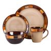 Gibson Casa Estebana 16-Piece Dinnerware Set, Service for 4  Beige and Brown Stoneware Plates and Bowls view 2