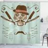 Ambesonne Hipster Shower Curtain, Skull with Hat and Mustache Illustration Retro Style Barber Tools Print, Cloth Fabric Bathroom Decor Set with Hooks, 69" W x 70" L, Green Brown view 1