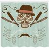 Ambesonne Hipster Shower Curtain, Skull with Hat and Mustache Illustration Retro Style Barber Tools Print, Cloth Fabric Bathroom Decor Set with Hooks, 69" W x 70" L, Green Brown view 2