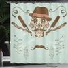 Ambesonne Hipster Shower Curtain, Skull with Hat and Mustache Illustration Retro Style Barber Tools Print, Cloth Fabric Bathroom Decor Set with Hooks, 69" W x 70" L, Green Brown view 3