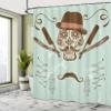 Ambesonne Hipster Shower Curtain, Skull with Hat and Mustache Illustration Retro Style Barber Tools Print, Cloth Fabric Bathroom Decor Set with Hooks, 69" W x 70" L, Green Brown view 4