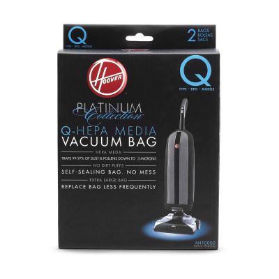 Hoover Vacuum Cleaner Bags for Platinum Upright Vacs, Pack of 2, Type Q, Hepa Filtration, Part # AH10000, Hoover Vacuum Bags Refill