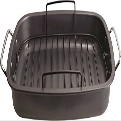 Heavy Gauge, Carbonized Steel, Commercial Kitchen Grade Non-Stick Roaster with Floating Rack for 22 lb Turkey by EuroHome