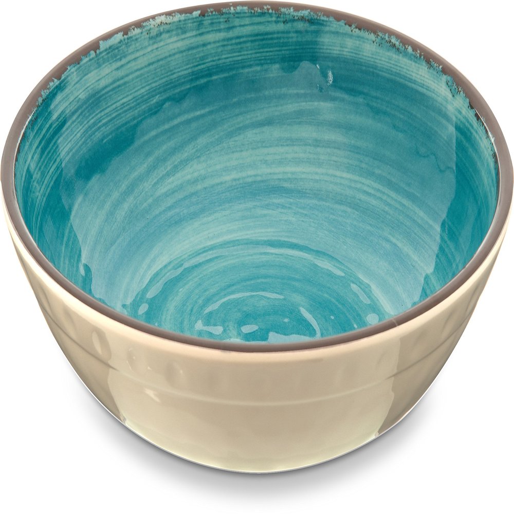 Carlisle FoodService Products Mingle Reusable Plastic Bowl Cereal Bowl with Pottery Style for Home and Restaurant, Melamine, 32 Ounces, Aqua, (Pack of 12)