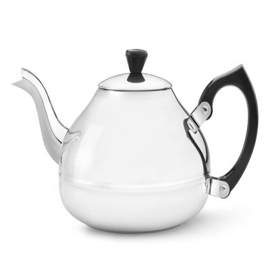 bredemeijer Ceylon Single Walled Teapot, 1.25-Liter, Stainless Steel Glossy Finish with Black Accents