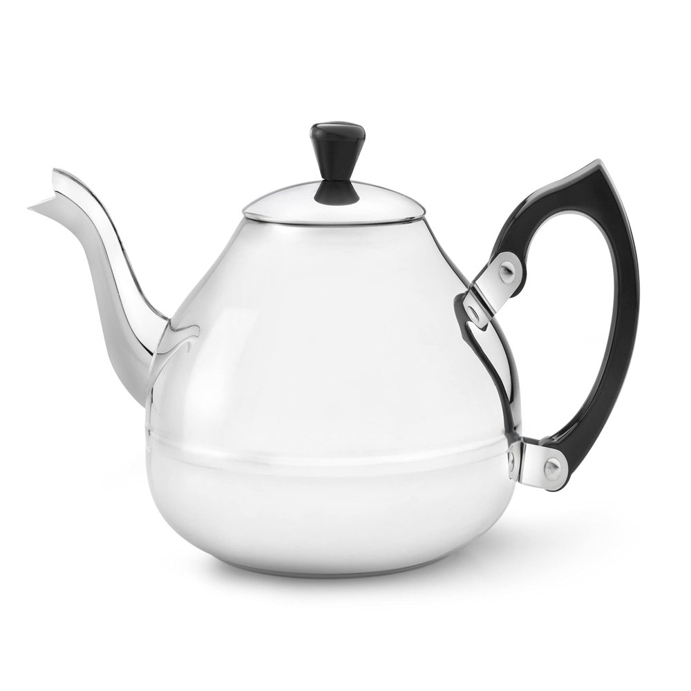 bredemeijer Ceylon Single Walled Teapot, 1.25-Liter, Stainless Steel Glossy Finish with Black Accents