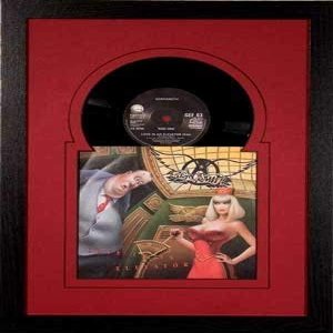 45 (6 7/8") Vinyl Record and Sleeve Frame Featuring Red Mat Design, Solid wood black frame and REAL glass front
