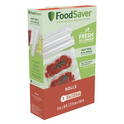 FoodSaver 11" x 16' Vacuum Seal Roll with BPA-Free Multilayer Construction for Food Preservation, 11" Roll 3 Pack