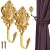 OULII 2-Pack Vintage Drapery Curtain Holdbacks Tieback Hooks Rose Pattern (Golden) view 4