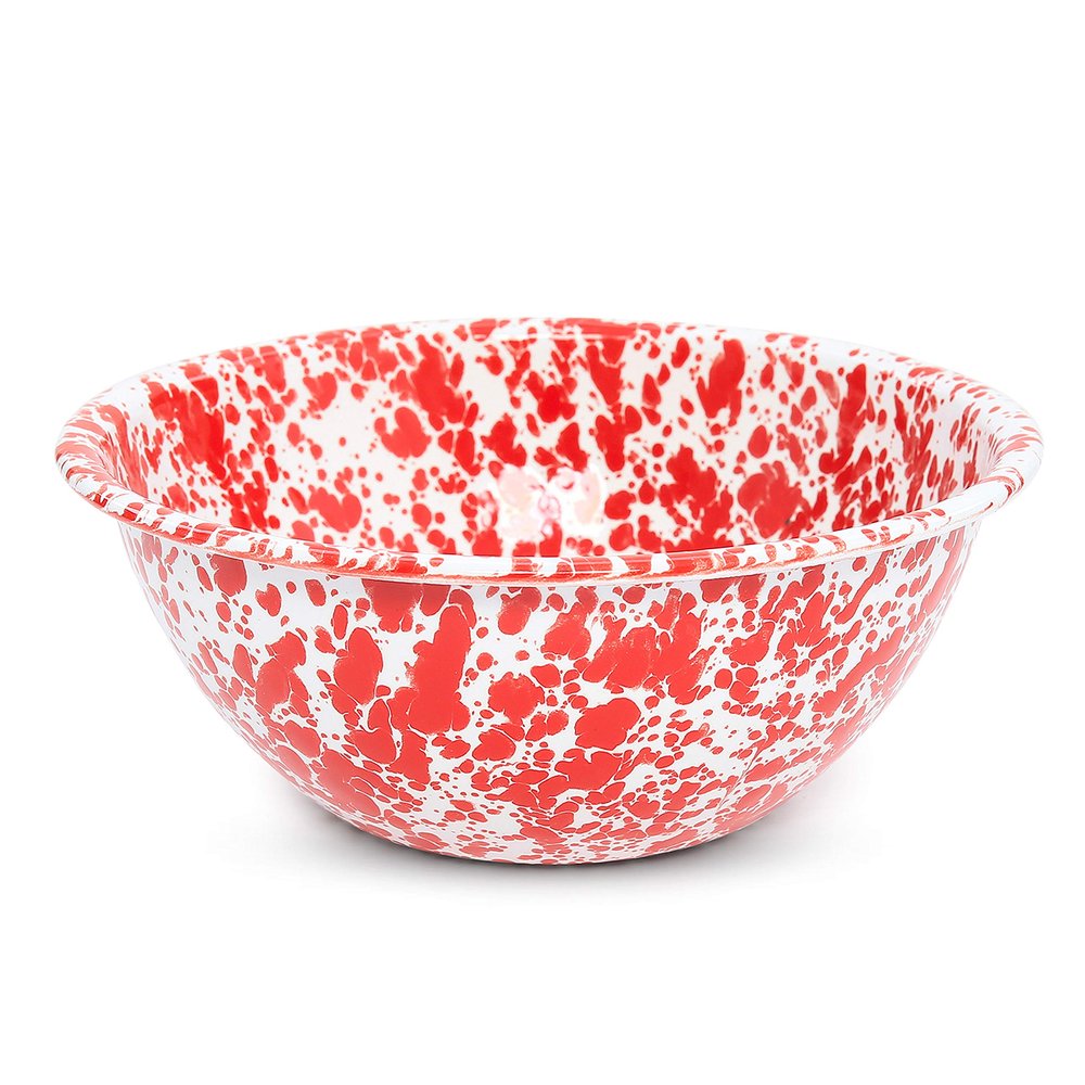 Crow Canyon Home Enamelware Serving Bowl, 1.5 quart, Red/White Splatter (Single)