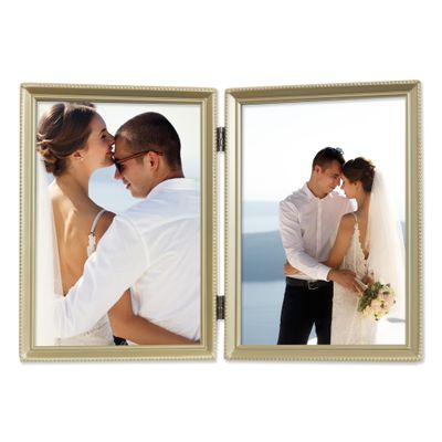 Lawrence Frames Bead Border Design, 5x7 Double, Satin Gold