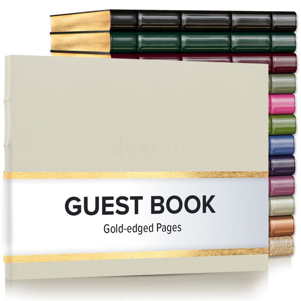Gallery Leather Guest Book - Great for Wedding, Reception, Baby and Bridal Shower, Birthday Party and Vacation Home - 192 Lined Pages to Sign in, add Polaroid Photo - Hardcover 9x7" - Freeport Ivory