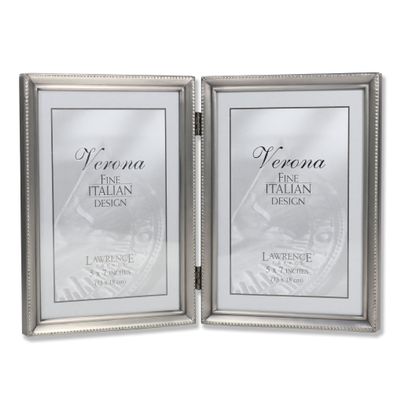 Lawrence Frames Bead Border Design, 5x7 Double, Pewter