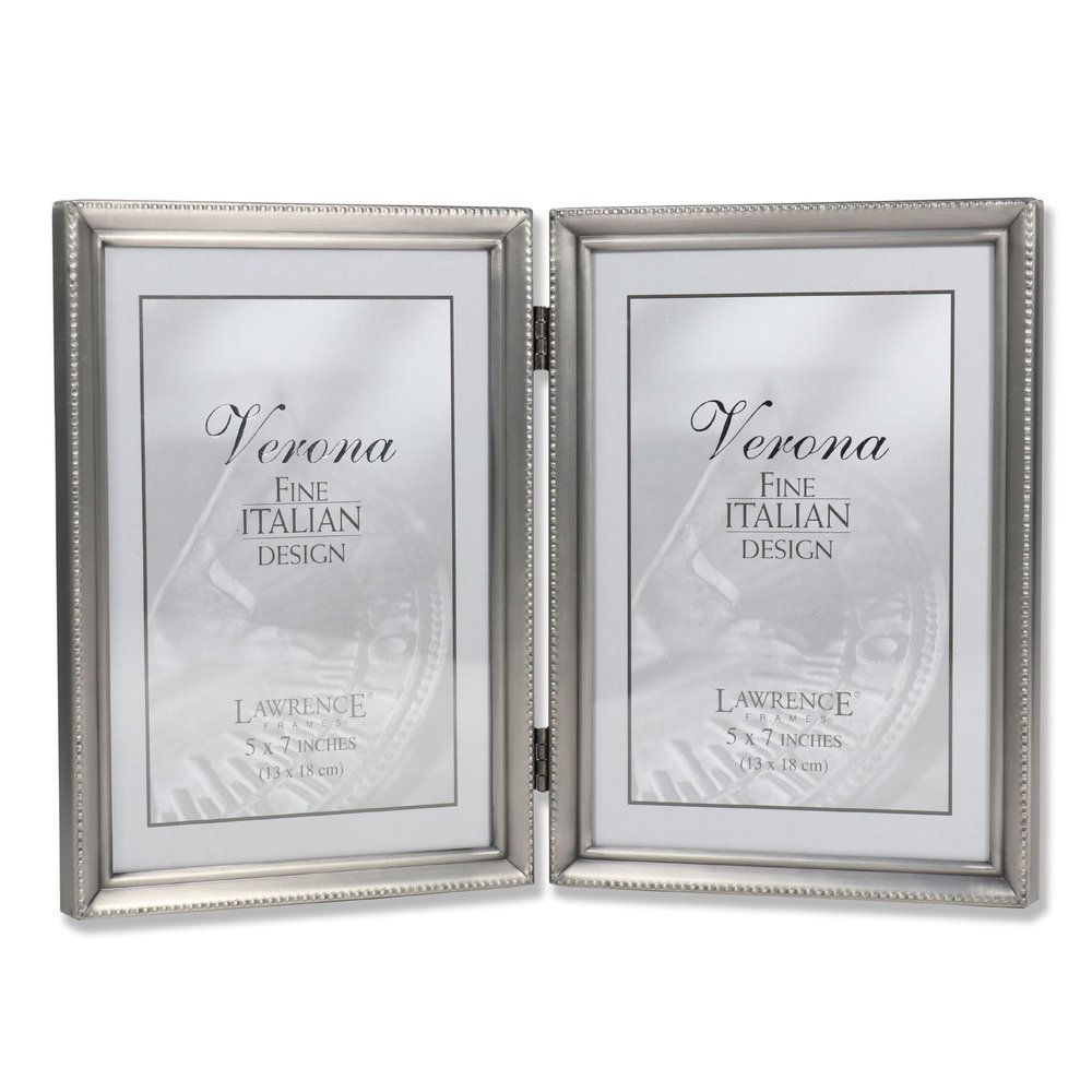 Lawrence Frames Bead Border Design, 5x7 Double, Pewter