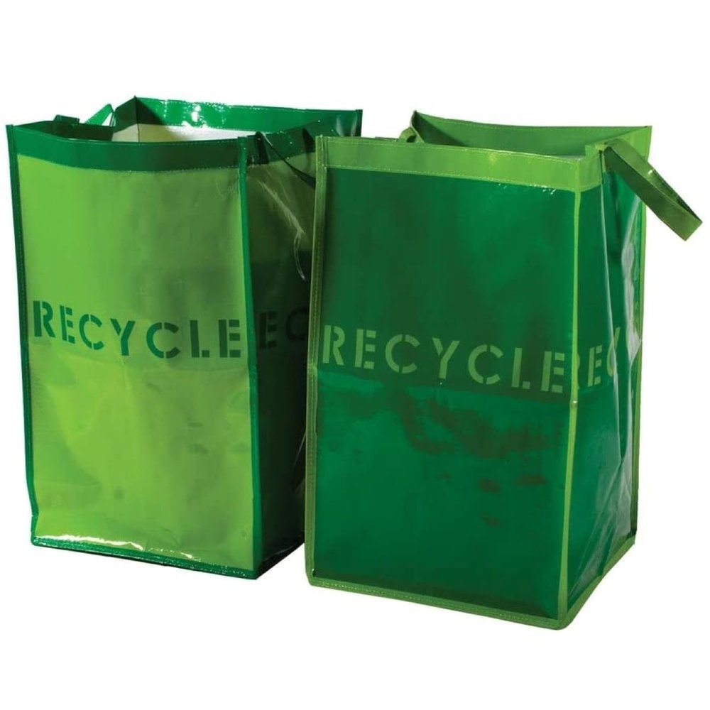 G.U.S. Recycle Bags for Home, Kitchen, Office | Waterproof, Durable, Easy to Wash, Reusable w/Extra Sturdy Handles | Made of recycled materials, 30L Capacity ea. | Set of 2