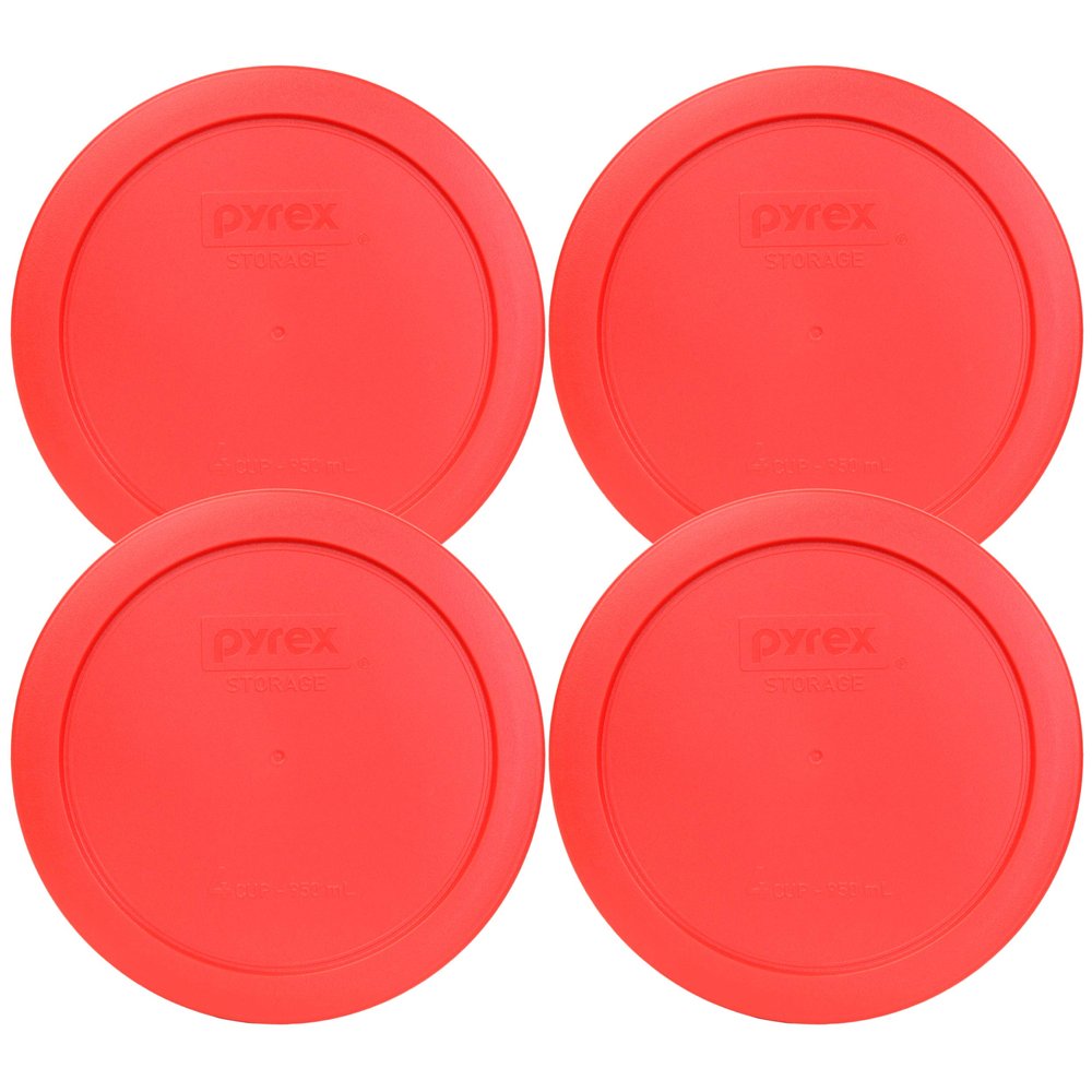 Pyrex 7201-PC 4-Cup Red Food Storage Replacement Lid (4-Pack) - Made in USA