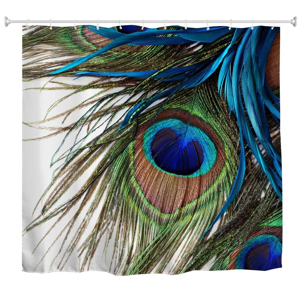 goodbath Shower Curtain,Peacock Feather Waterproof Fabric Shower Curtains for Bathroom,72 x 72 inch