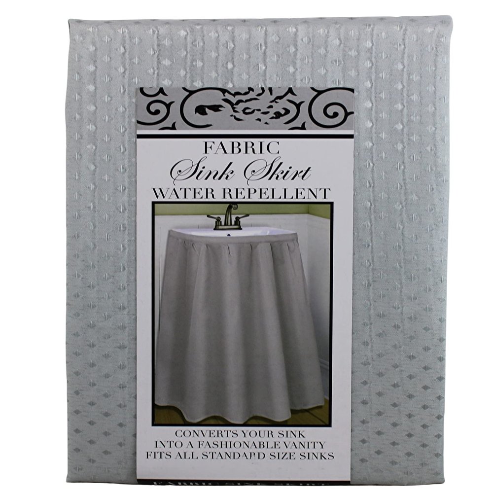 Dependable Industries inc. Essentials Fabric Sink Skirt Diamond Mosaic Stitch Platinum Silver Grey