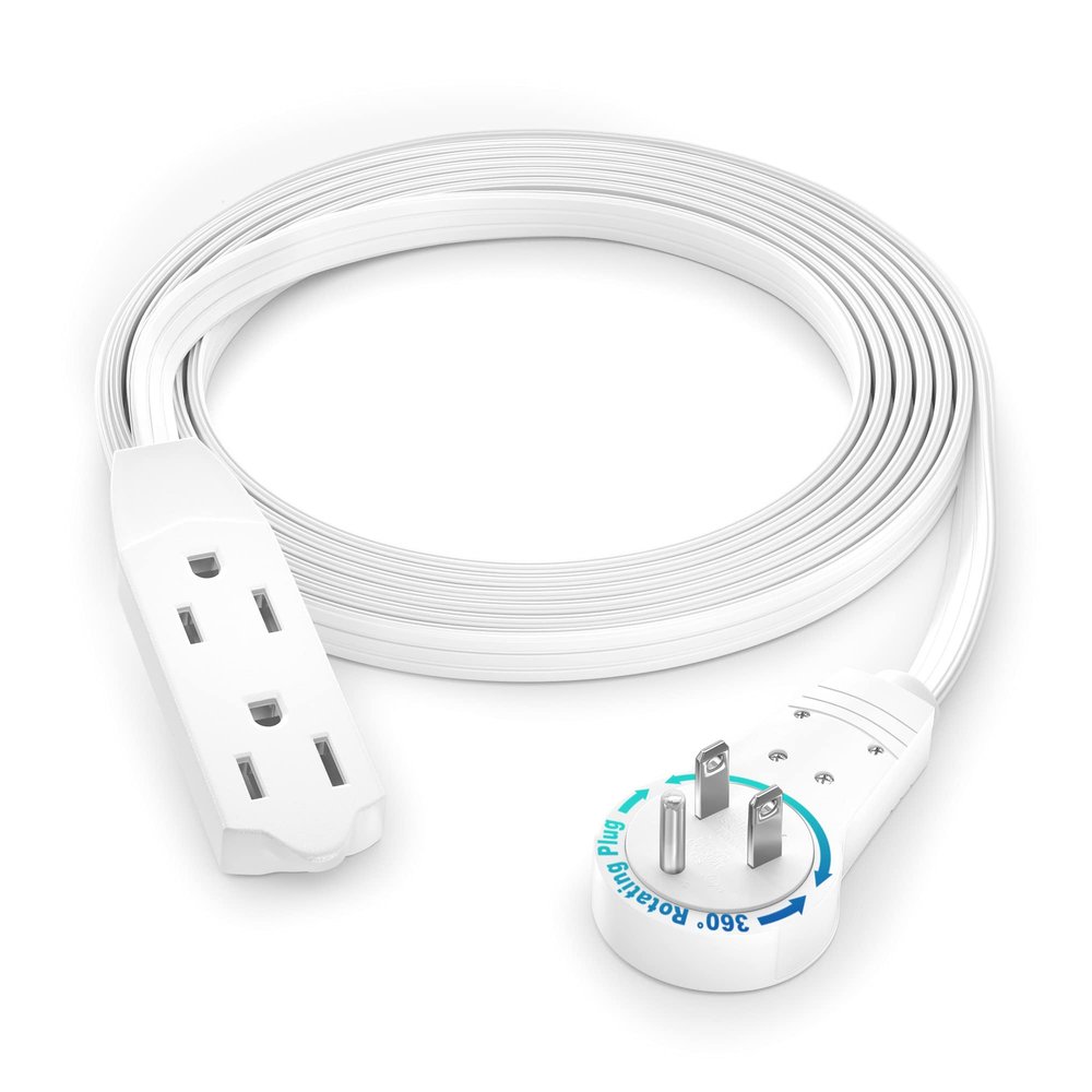 Maximm Cable 6 Ft 360 Rotating Flat Plug Extension Cord/Wire, 16 AWG Multi 3 Outlet Extension Wire, 3 Prong Grounded Wire - White - UL Certified