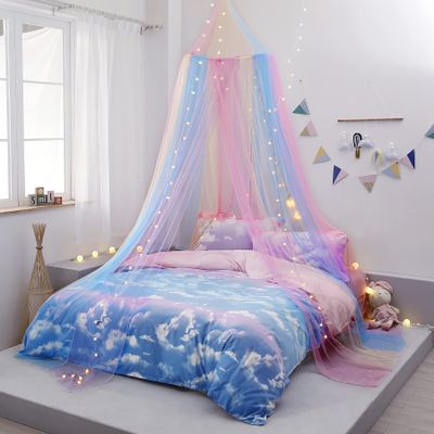 Rainbow Bed Canopy with Lights - Girls Room Bed Netting for Twin, Single, Full, Queen Size Beds - Reading Corners Room Dcor