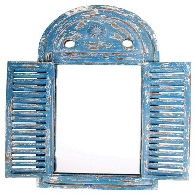 Esschert Design WD13 Mirror Louvre Distressed, Blue Finish, 39.2 x 3.9 x 75 cm