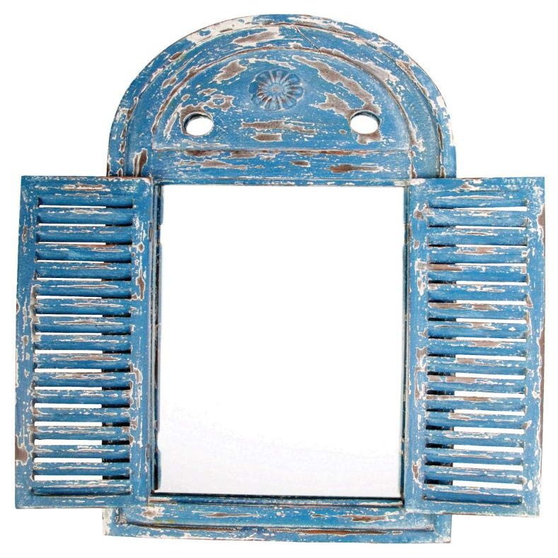 Esschert Design WD13 Mirror Louvre Distressed, Blue Finish, 39.2 x 3.9 x 75 cm