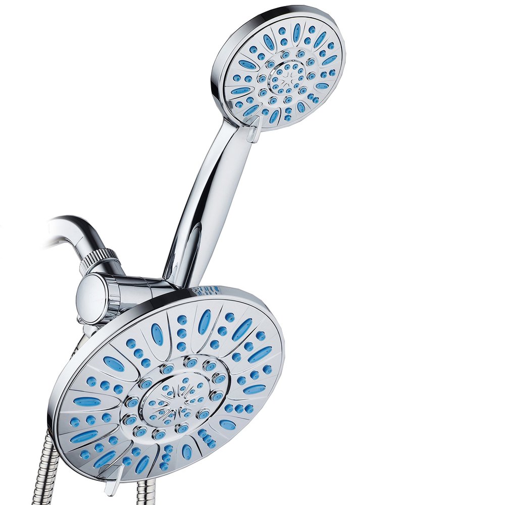 Antimicrobial/Anti-Clog High-Pressure 30-setting Rainfall Shower Combo by AquaDance with Microban Nozzle Protection from Growth of Mold Mildew & Bacteria for Stronger Shower! Wave Blue