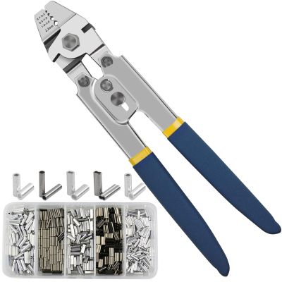 Fishing Crimping Tool Kit, Fishing Crimping Pliers Wire Rope Crimping Tool with 500pcs Crimp Sleeves Kit, Heavy Duty Stainless Steel Fishing Crimper Pliers Wire Cutters Line Crimps Sleeves