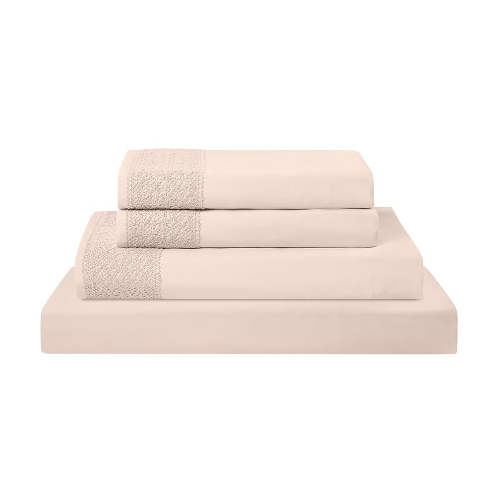 Modern Threads 4 Piece Microfiber Sheet Set Soft Cooling Bed Sheets with Crochet Lace Deep Pocket, Wrinkle Free, Breathable, Hotel Luxury Bedding, Blush Pink, King