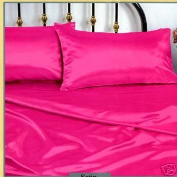 Madison Ind. New King Size Satin Sheet Set - Includes 1 Fitted Sheet, 1 Flat Sheet and 2 Pillow Cases - Hot Pink