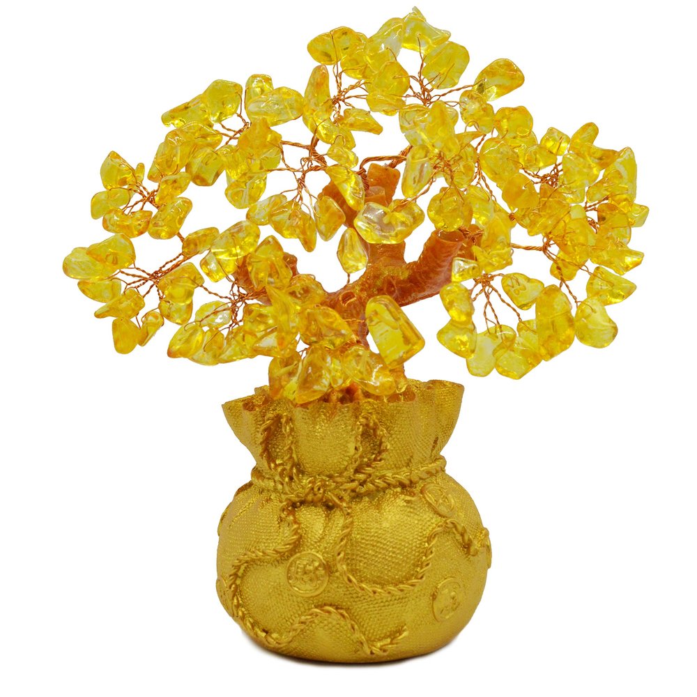 Omonic 7 Inch Feng Shui Citrine Quartz Gemstone FengShui Money Tree Natural Gold Crystal Office Room Good Luck Fortune Decoration