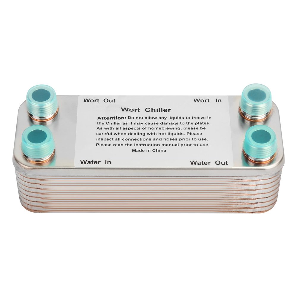 Ferroday 20 Plate Wort Chiller Stainless Steel Brazed Plate Heat Exchanger 1/2 NPT Thread Plate Chiller (7.5" x 1.97")
