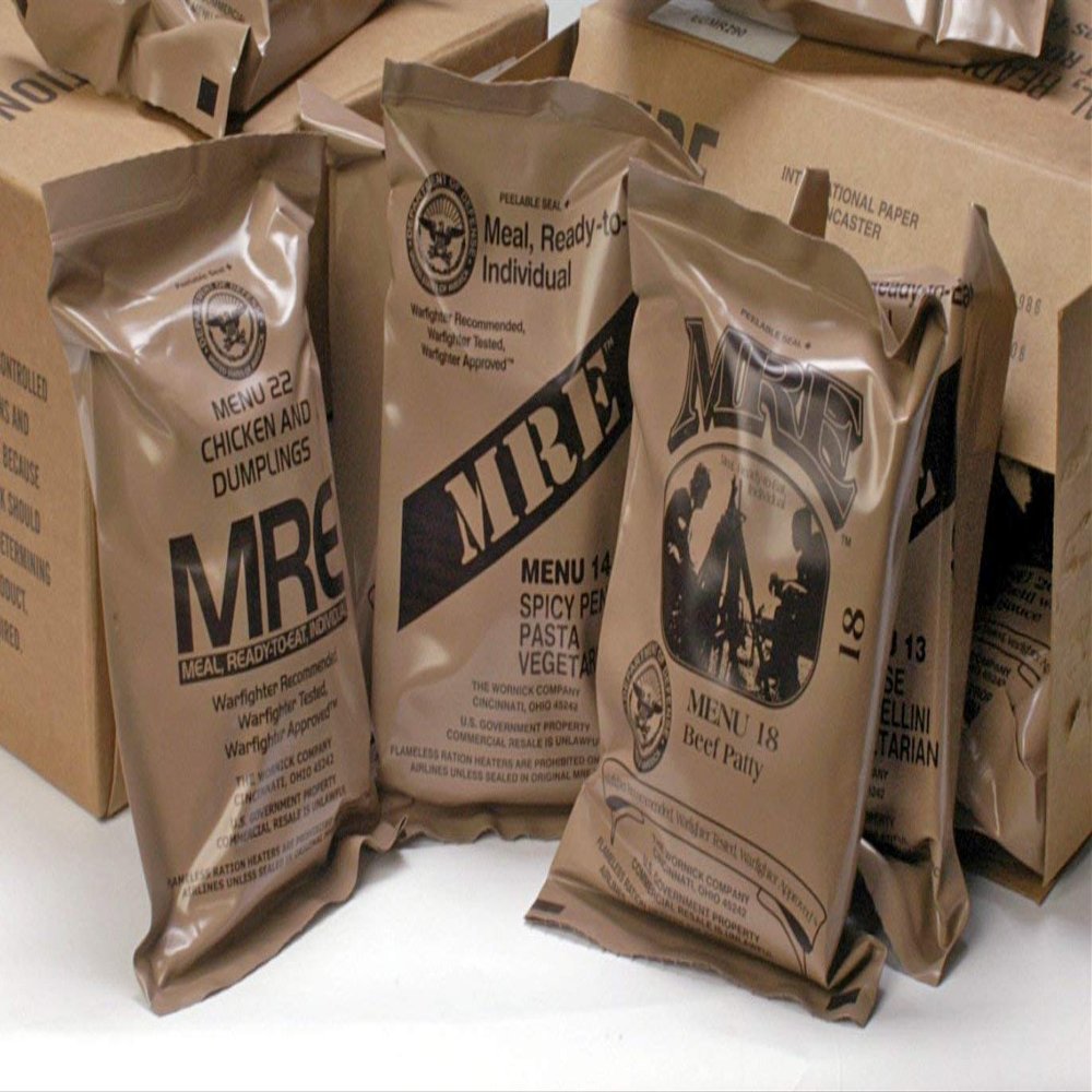 MRE Ready to Eat Meals - Emergency Food Kits, Pack Of 6 w/Entrees, Dessert, Flameless Heater & Accessories  Emergency Meals For Camping Hiking & Other Outdoor Activities