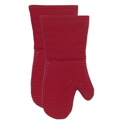 All-Clad Silicone Oven Mitts: Heat Resistant up to 500 Degrees - 100% Cotton & Silicone, 14"x7" Oven Mitt for Kitchen and Barbeque, 2-Pack, Chili