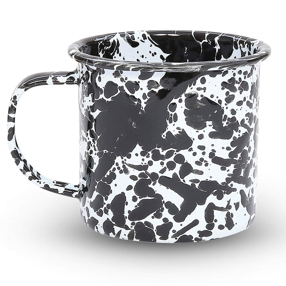 Crow Canyon Home Enamelware Mug, 12 ounce, Black/White Splatter (Single)