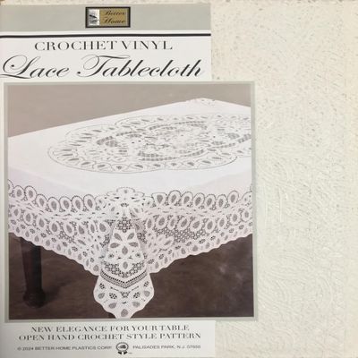 Better Home New Crochet Vinyl Lace Tablecloth, Oblong, 60" Wide X 104" Long, White