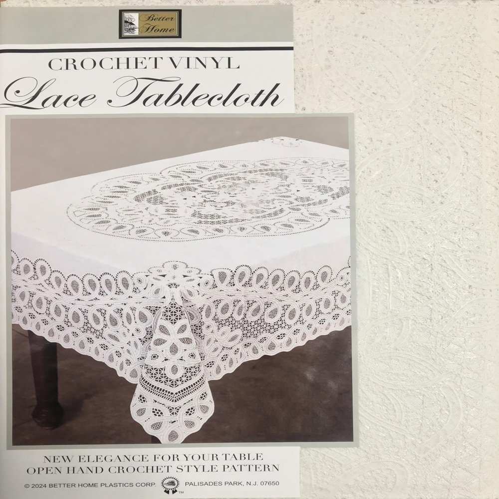 Better Home New Crochet Vinyl Lace Tablecloth, Oblong, 60" Wide X 104" Long, White
