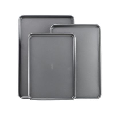 GoodCook Everyday Nonstick Carbon Steel Baking Sheet Set, 3 Pack Small 13 x 9, Medium 15 x 10, Large 17 x 11 Carbon Steel Cooking Pans, Cookie Sheet Bakeware Set
