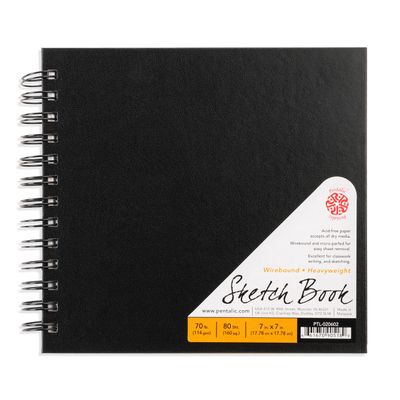 Pentalic - 7"x 7" Double Wirebound Sketchbook, 80 Sheets, Black