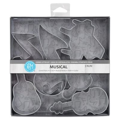 R&M International Musical Cookie Cutters, Piano, 3 Music Notes, G Clef, Guitar, Violin, 6-Piece Set