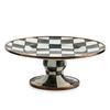 MACKENZIE-CHILDS Enamel Pedestal Serving Platter, Decorative Serving Dish for Food, Mini, Black-and-White Courtly Check view 1