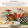 MACKENZIE-CHILDS Enamel Pedestal Serving Platter, Decorative Serving Dish for Food, Mini, Black-and-White Courtly Check view 2