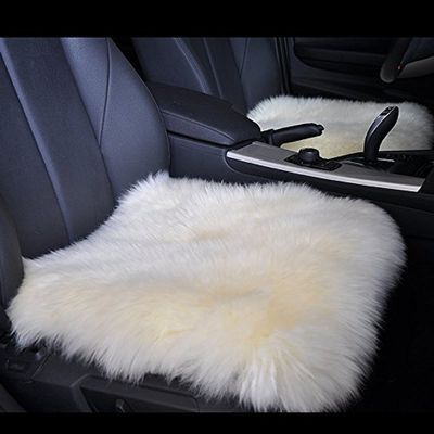 Dofover Luxurious Sheepskin Long Wool Square Car Seat Cushion Fur Covers Chair Pads White (19.7')