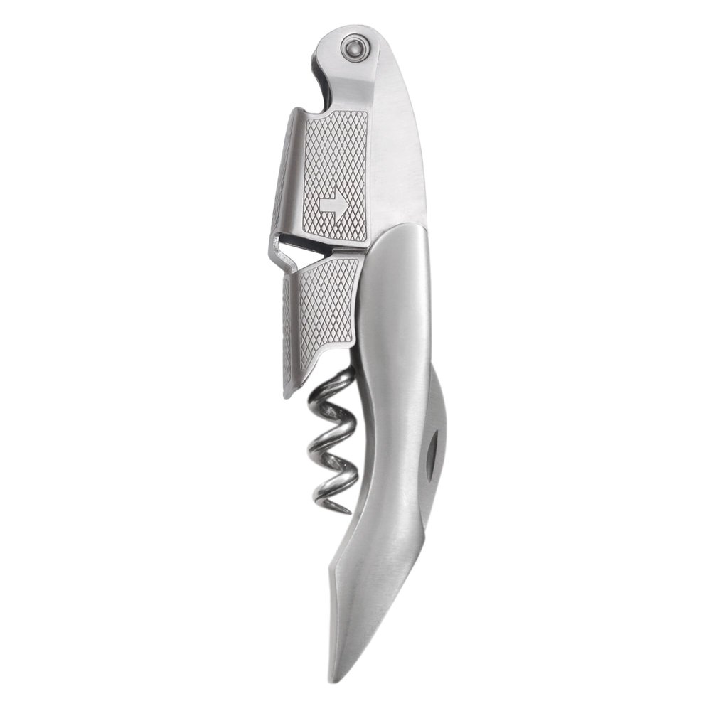 True Sommelier Waiters Corkscrew Wine Opener, Stainless Steel with Built-in Bottle Opener and Sharp Foil Cutter for Bartenders, Home Bar, Kitchen, Travel, Gifts for Wine Lovers, Set of 1, Silver