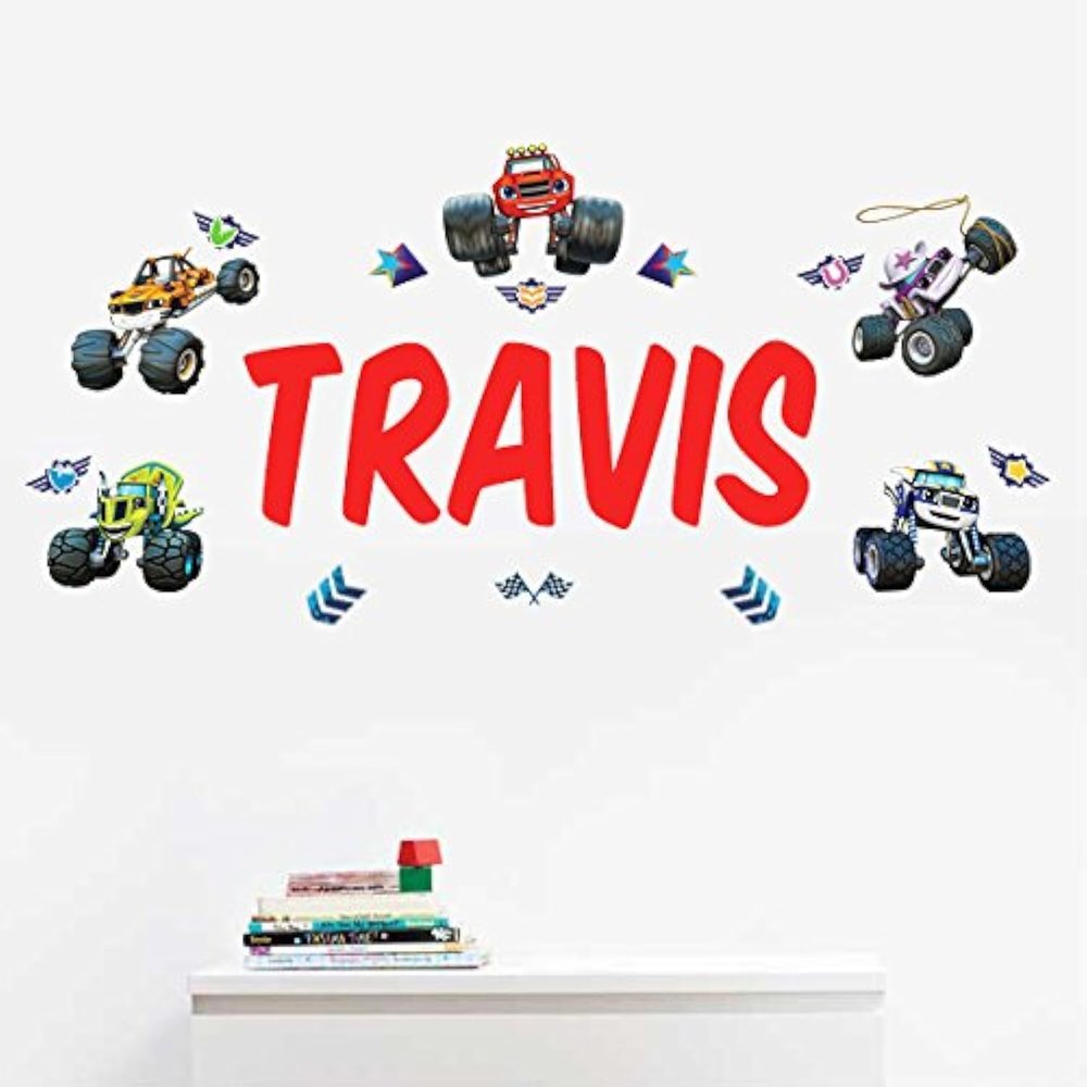 Oliver's Labels Premium Personalized Wall Decal for Kids Room Dcor - Peel & Stick, Removable (Blaze and The Monster Machines)