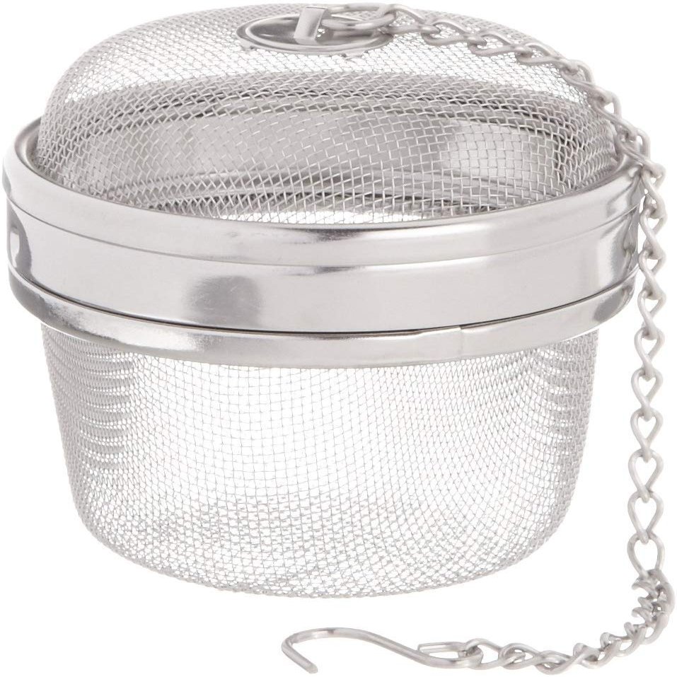 Kchenprofi Stainless Steel Herb Container for Stewing - 2.5-Inch, Metallic - Kitchen Herb & Spice Mesh Infuser Ball - Locking Lid & Chain for Easy Removal