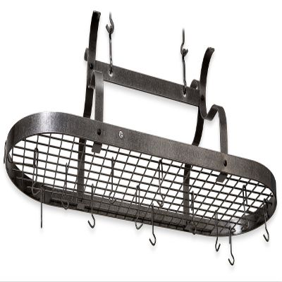 Enclume Premier Scroll Arm Oval Ceiling Pot Rack, Hammered Steel Finish